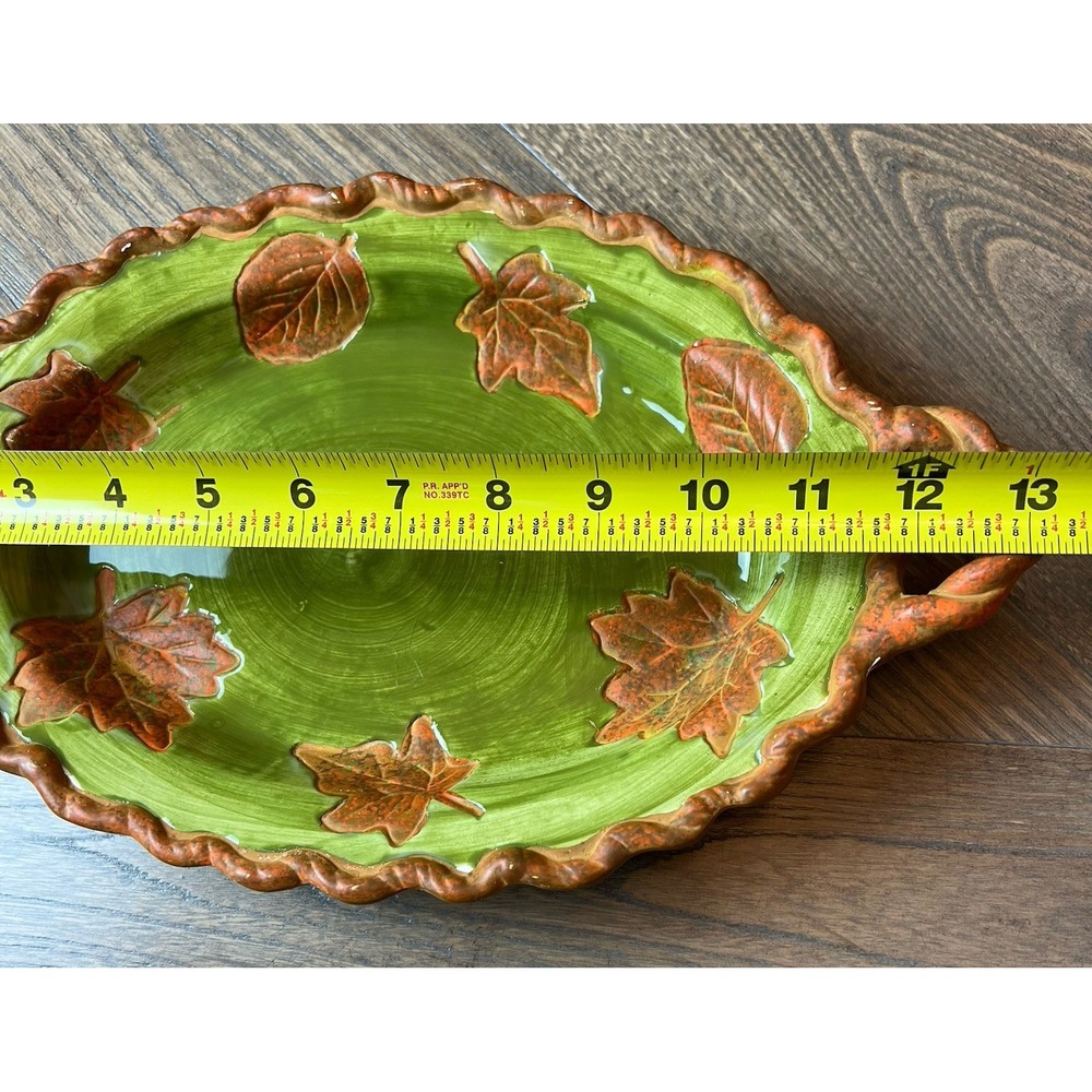 Vintage DENNIS EAST INTERNATIONAL Green Brown Leaves Serving Trinket Dish 13" - Picture 12 of 13